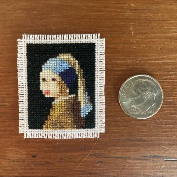 Vermeer’s “Girl with a Pearl Earring” Mini Art Cross Stitch - Picture 1 of 5